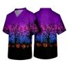 Men's Short Sleeve V-Neck Halloween Print Scrub Top with Chest Pocket