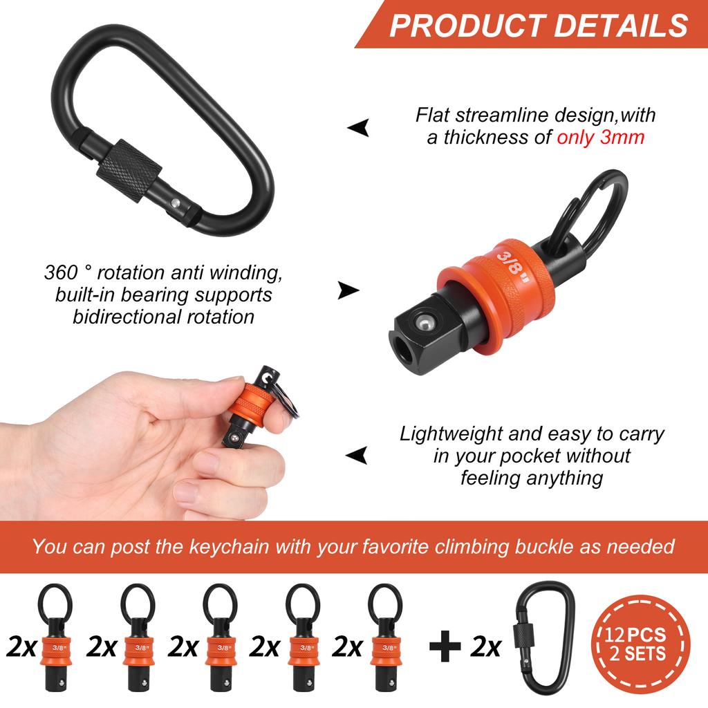 10 Pcs Socket Adapter Holder Keychain Portable 3/8 1/2 Square Screwdriver Head Quick Socket Holder Sleeve Conversion Rod Set