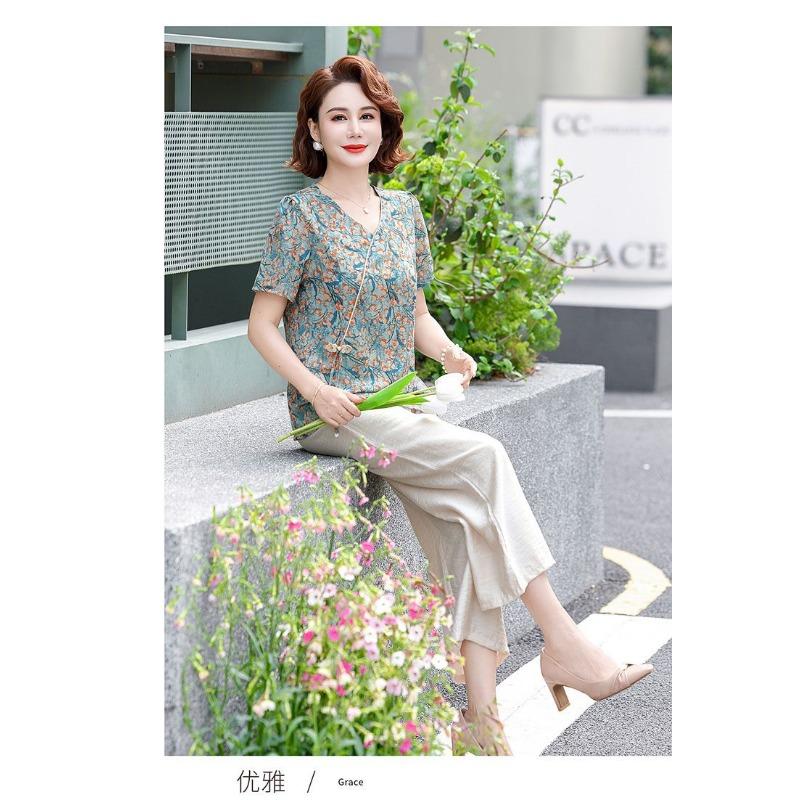 Summer New Chiffon Shirt Casual Top Temperament Middle-aged Chinese Style Shirt Summer
