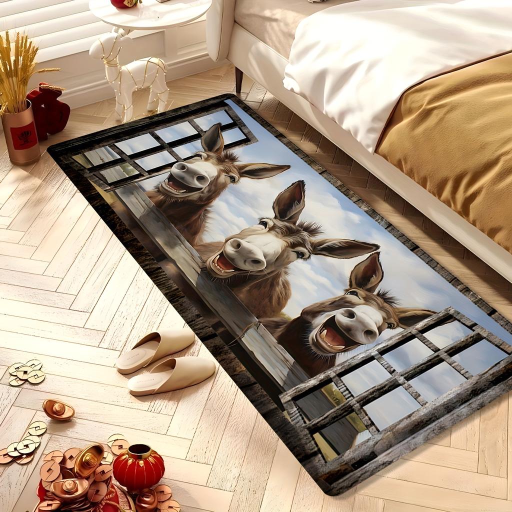 Laughing Donkey Farmhouse Animal Rug, Non-Slip Machine Washable Floor Mat for Living Room Bedroom Home Decor