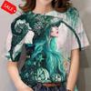 Halloween Pattern T Shirt For Women Witch 3d Printed Short Sleeves Summer Casual Oversized T-shirts O-neck Tops Tees Streetwear