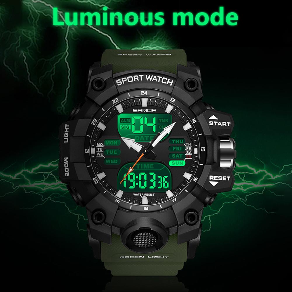 SANDA Sports Military Men's Watches Luxury Dual Display Watch 50M Waterproof Quartz Wristwatch for Male