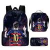 Messi Print Kids Backpack Set 3-Piece Cartoon Schoolbag Lightweight Water-Resistant for Boys Girls