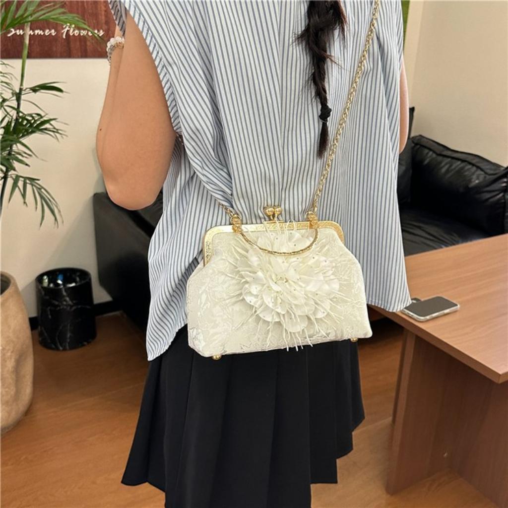 Handbag Women Cloth Flower Chain Strap Evening Wedding