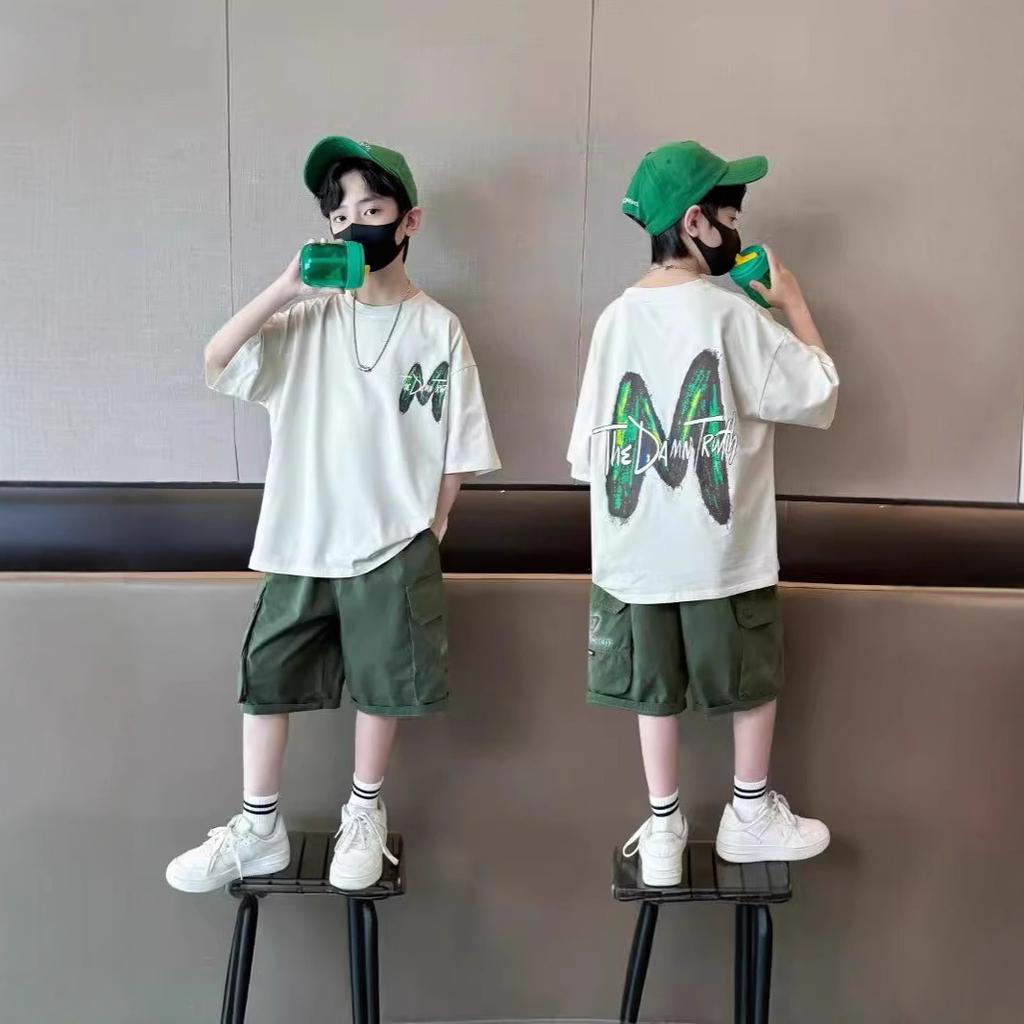 Teen Boys Clothing Set Summer Letter Short Sleeve T-shirt Pants 2Pcs Suit for 5 6 8 10 12 Years Kids Handsome Casual Outfit