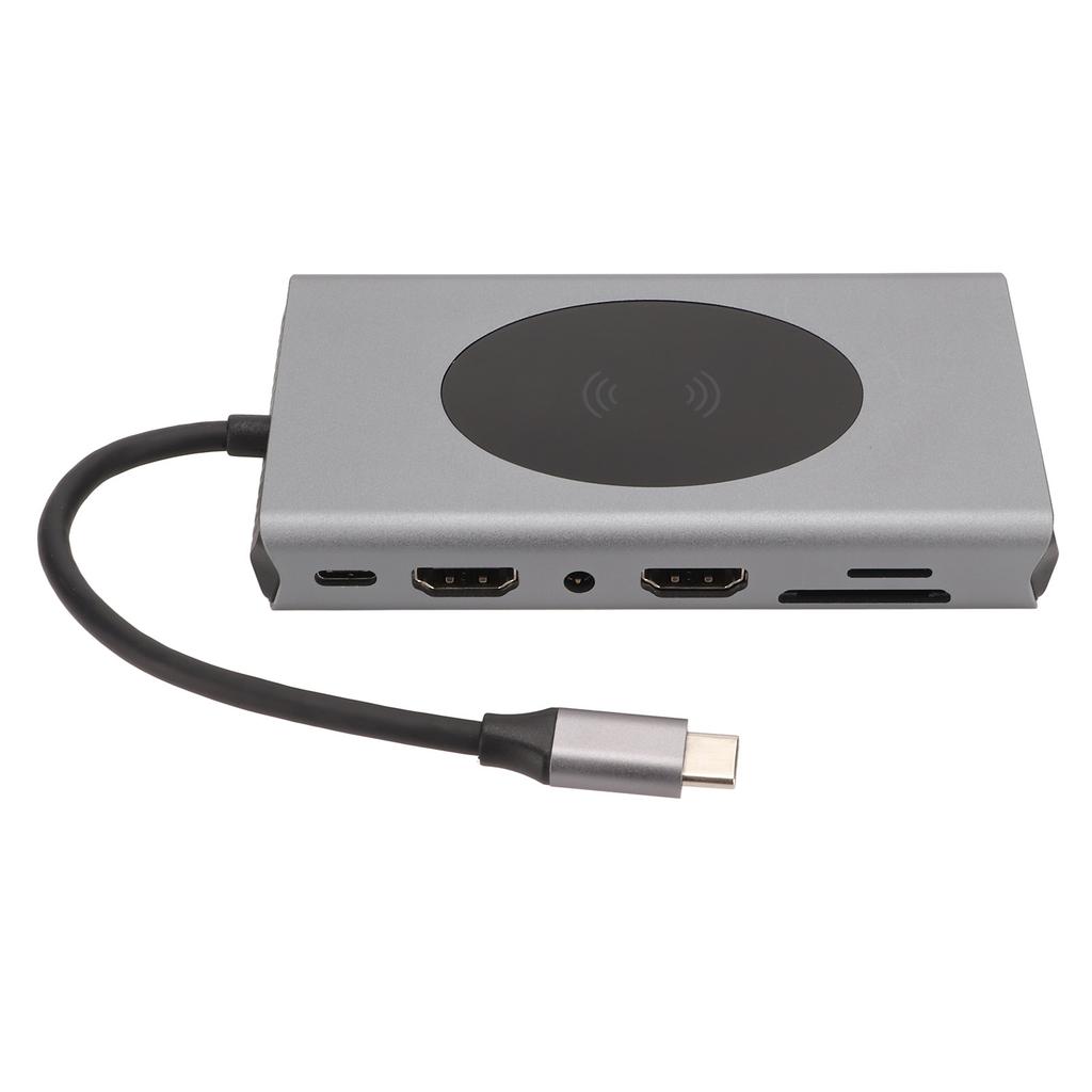 USB C Laptop Docking Station 14 in 1 Type C Hub Multiport Adapter 5 USB SD TF RJ45 PD AUDIO3.5 Dongle Grey