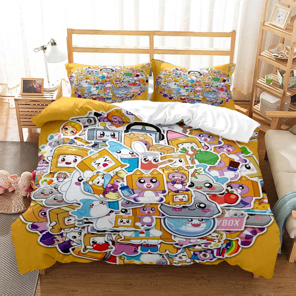 Lankybox Foxy Boxy Cute Cartoon 3D Printed Bedding Queen Bedding Set Customized King Size Bedding Set Soft and Comfortable