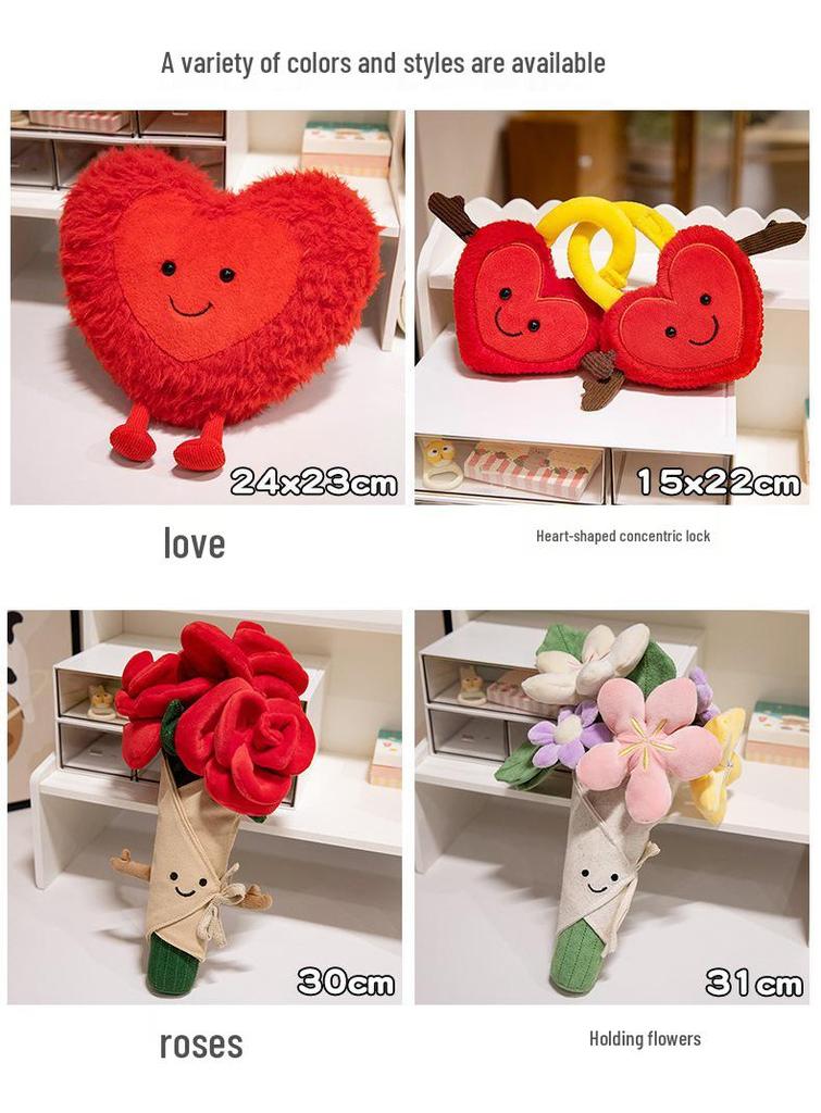Heart-Shaped Rose Bouquet Plush Doll - 2025 Valentine's Day Gift for Girlfriend