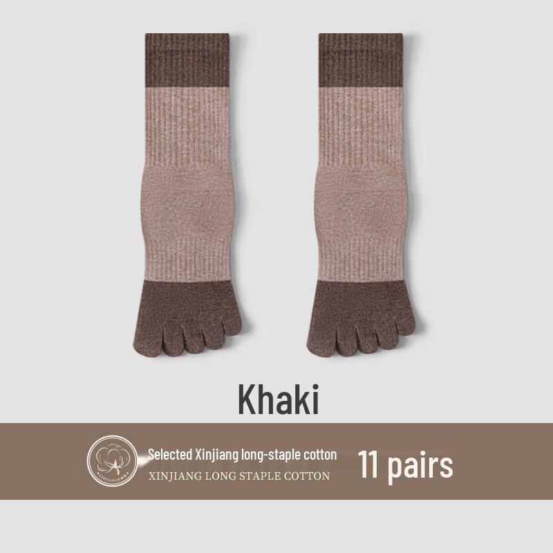 Men's Sports Cotton Five-Toe Socks: Sweat-Absorbent, Anti-Odor, Mid-Calf, Solid Colors, Autumn Collection.