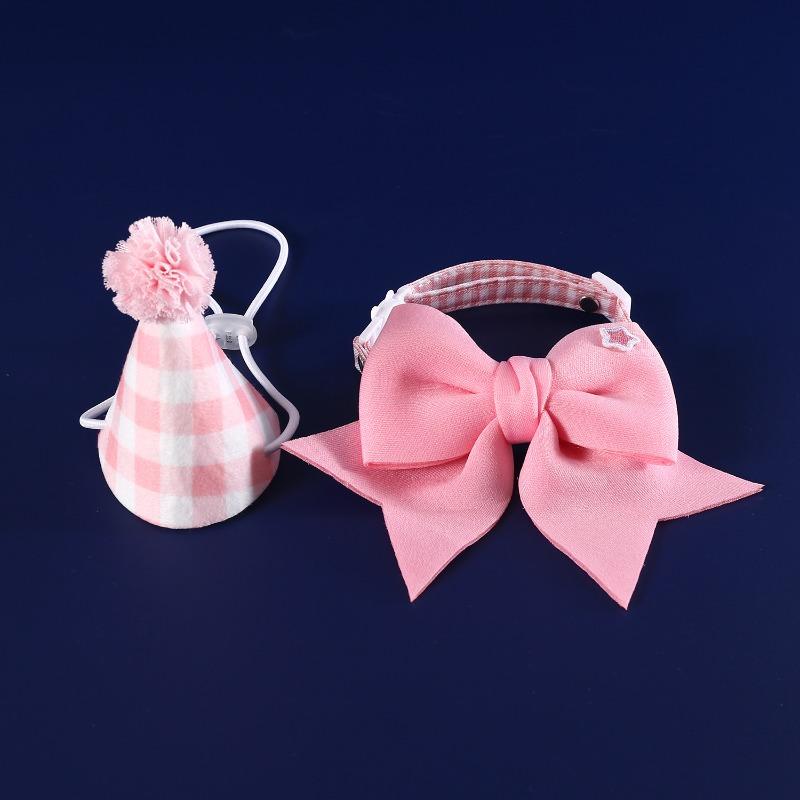

Cat Birthday Hat Dog Collar Cute Headband Cat Hats Pet Headwear Adjustable Bow Tie Small Dog Hat Plaid Hat Costume Decorations рожевий