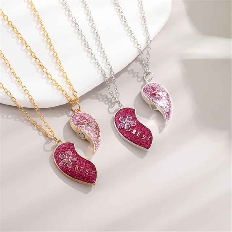 Friendship Pendant Necklace Set Magnetic Clasp Neck Chain Pair Women's Best Friend Necklaces with Heart Pendant