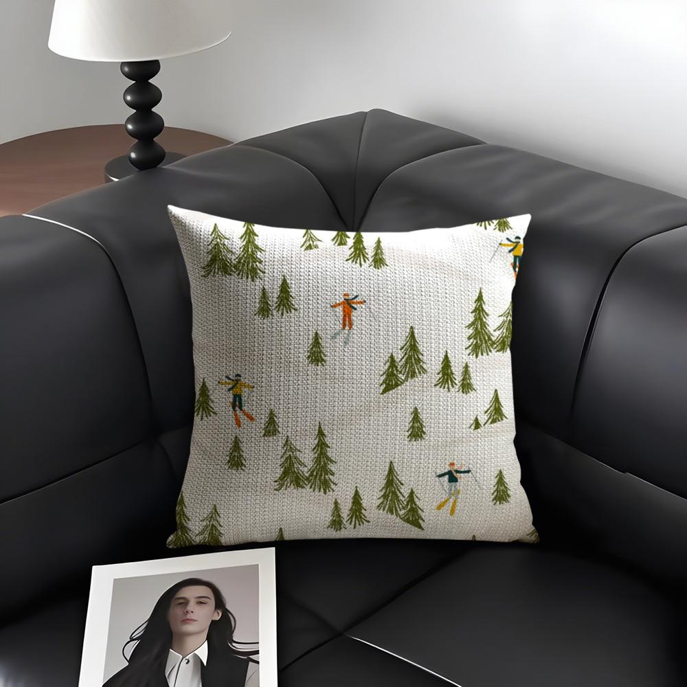 Federa per Cuscino Decorativa da Stazione Sciistica Lino Naturale Tessuto Biologico Stampa Double-Sided Divano Decorazione per la Casa Federa Regalo