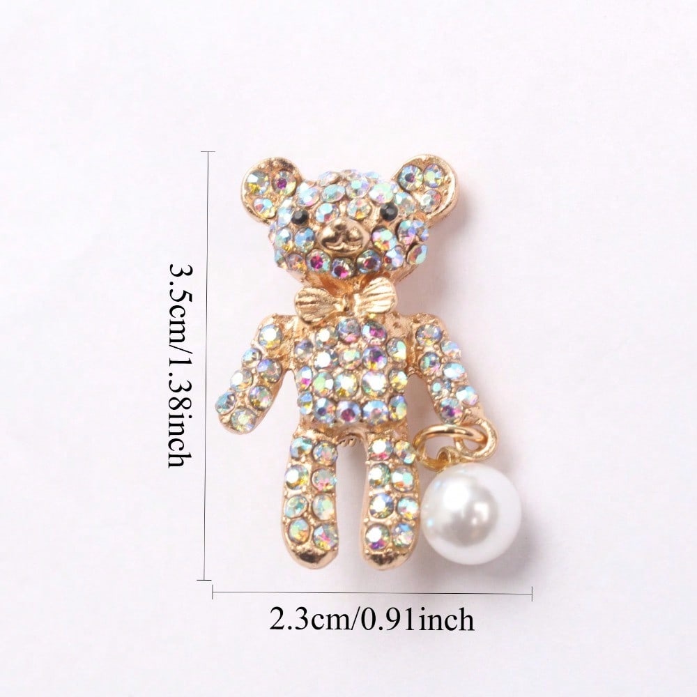 Vintage Teddy Bear Brooch Set, Gold Silver-Toned Rhinestone Pearl Pin, Fashion Accessory for Outfits Bags Styling