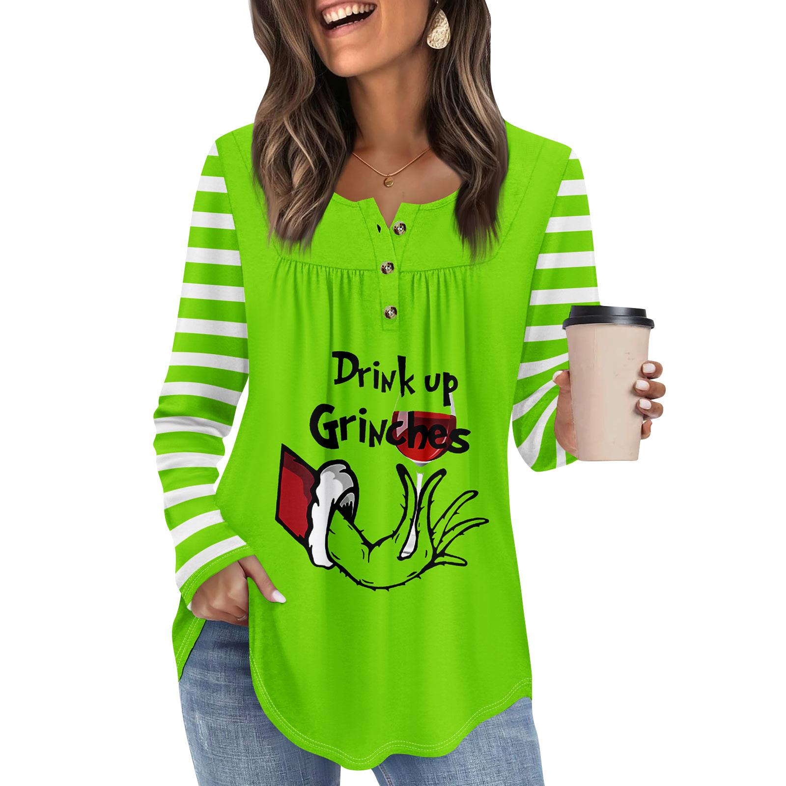 

Женская туника с длинным рукавом, свободные топы, повседневные топы оверсайз, плиссированная туника, застегивающаяся на пуговицы, повседневные женские топы с принтом M