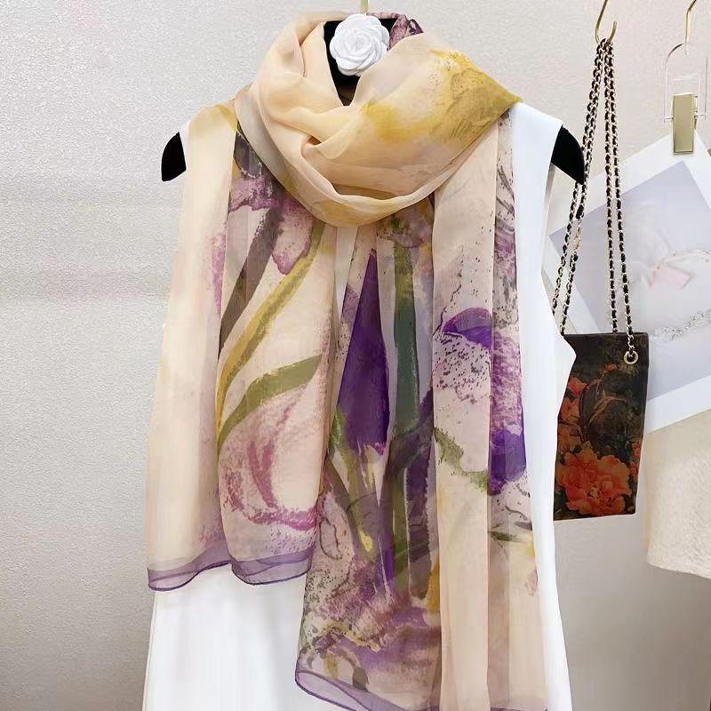 Silk Scarf Folral Women Summer Hijab Sunscreen Bandana Foulard Female Headbanda Warm Pashmina Scarves Echarpe Shawl Large Wrap