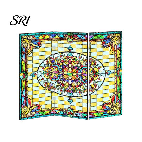 Colorful Folding Screen Mini Decorative Stained Glass Effect 3 Panel Divider Acrylic Desktop Office Desk Decoration Ornament for Home Living