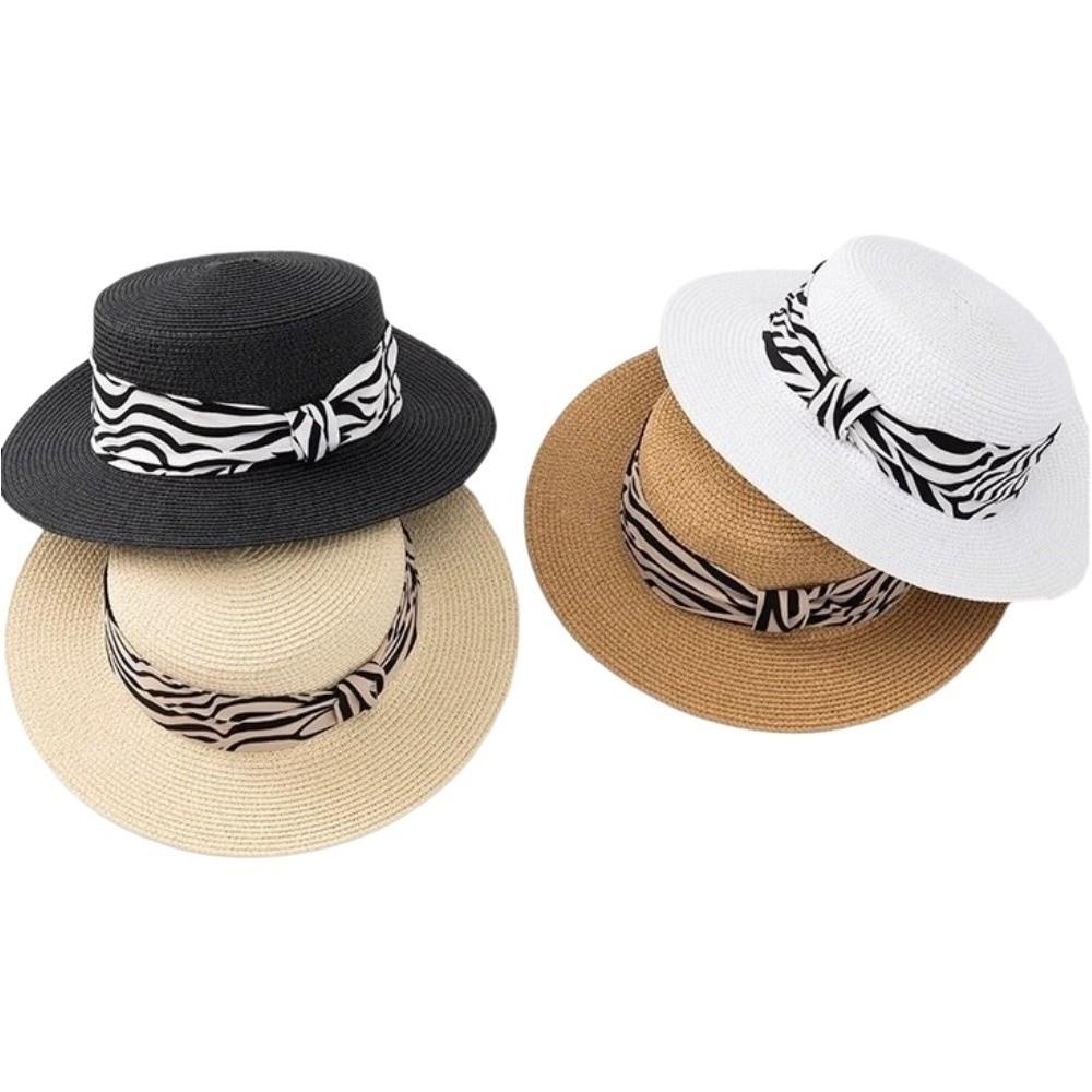 Wide Brim Sunscreen Bucket Hat with Leopard Print Belt Women's Sun Hat Straw Woven Hat Beach