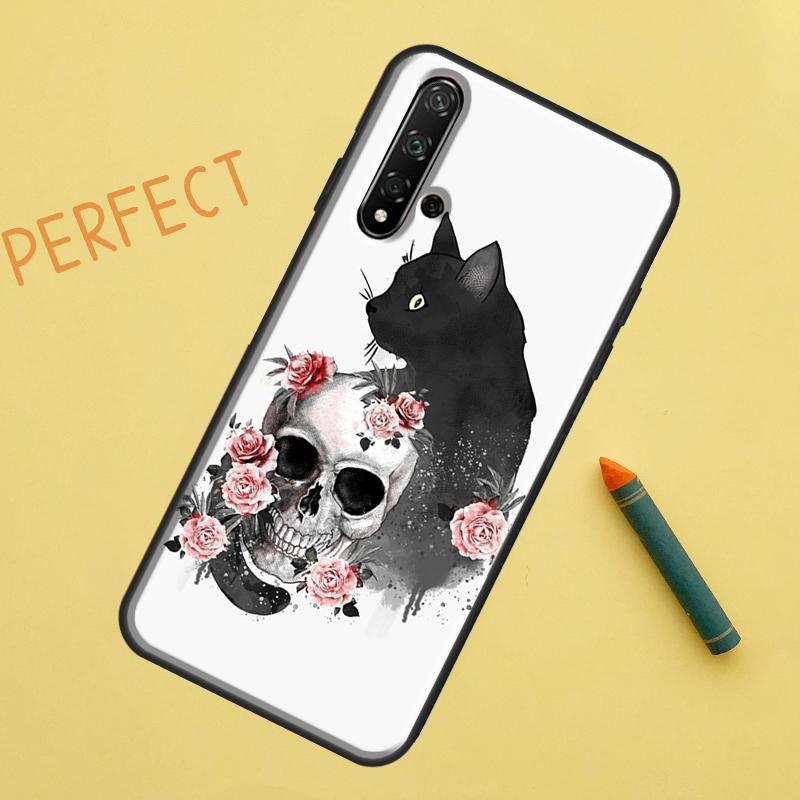 Black Cat Skull Goth Witch Case For Huawei P30 Pro P20 P40 Lite Nova 8i 7i 3i 11i 5T 9 10 SE Y60 Y61 Y70 Y90 P Smart Z