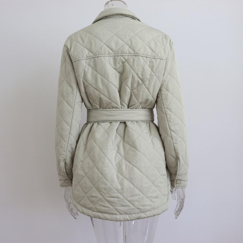 Loose Padded Long Lingge Women's Winter Jacket Casual Turn Down Collar Belt Straight Overcoat Female Outwear Woman Clothes
