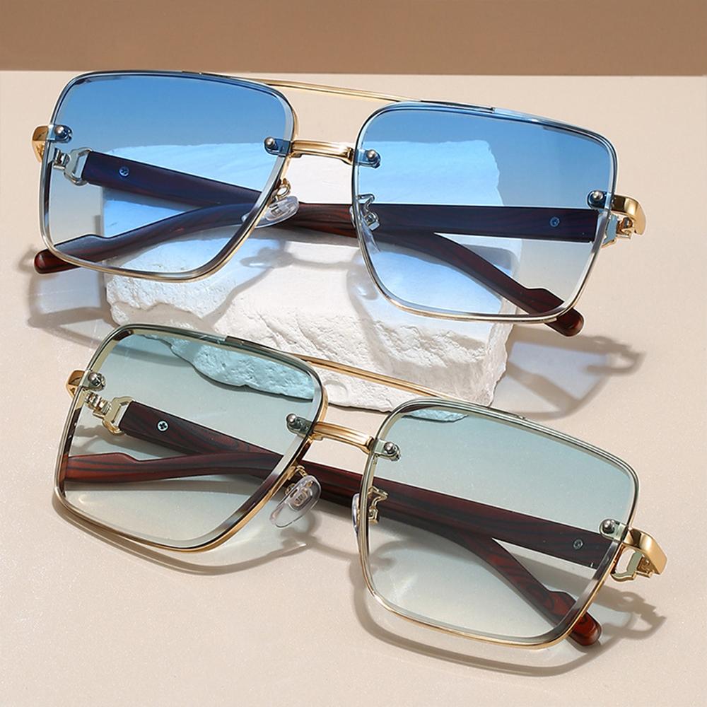Fashion Retro Pilot Gradient Shades Women New Trendy Wooden Travelling Decor Sunglasses Chic Metal Rim Men's Sun Glasses