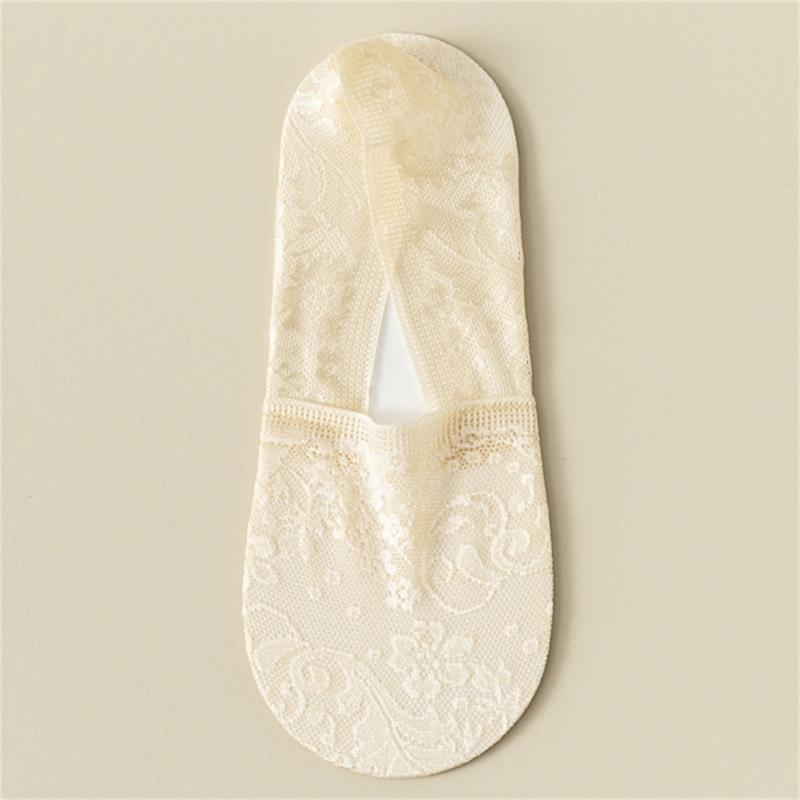 No Show Socks Women for Flats Invisible Hiddens Socks Lace Low Cut Liner Socks with Antis Slip Strips Cotton Bottom Socks