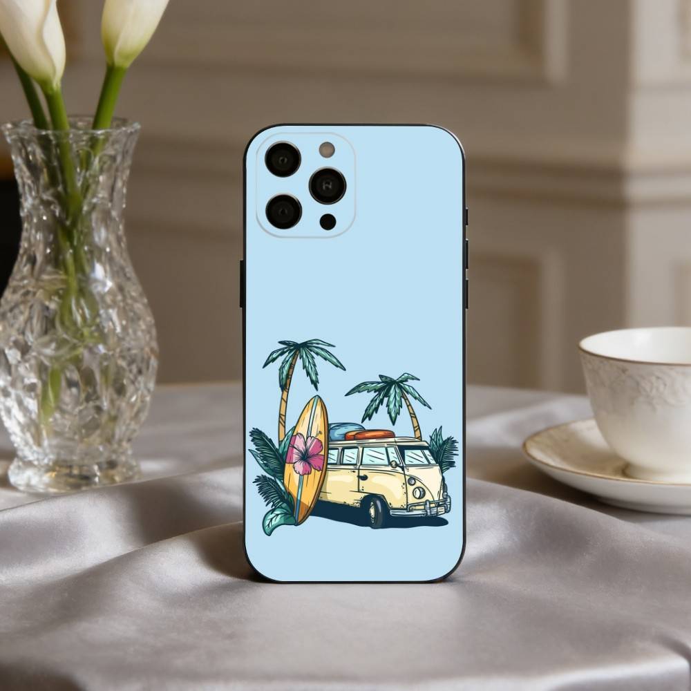 C-Combi Van Surf Art  Phone Case For iPhone 17,16,15,14,13,12,11 Plus,Pro Max,XS,Soft Silicone Black Cover
