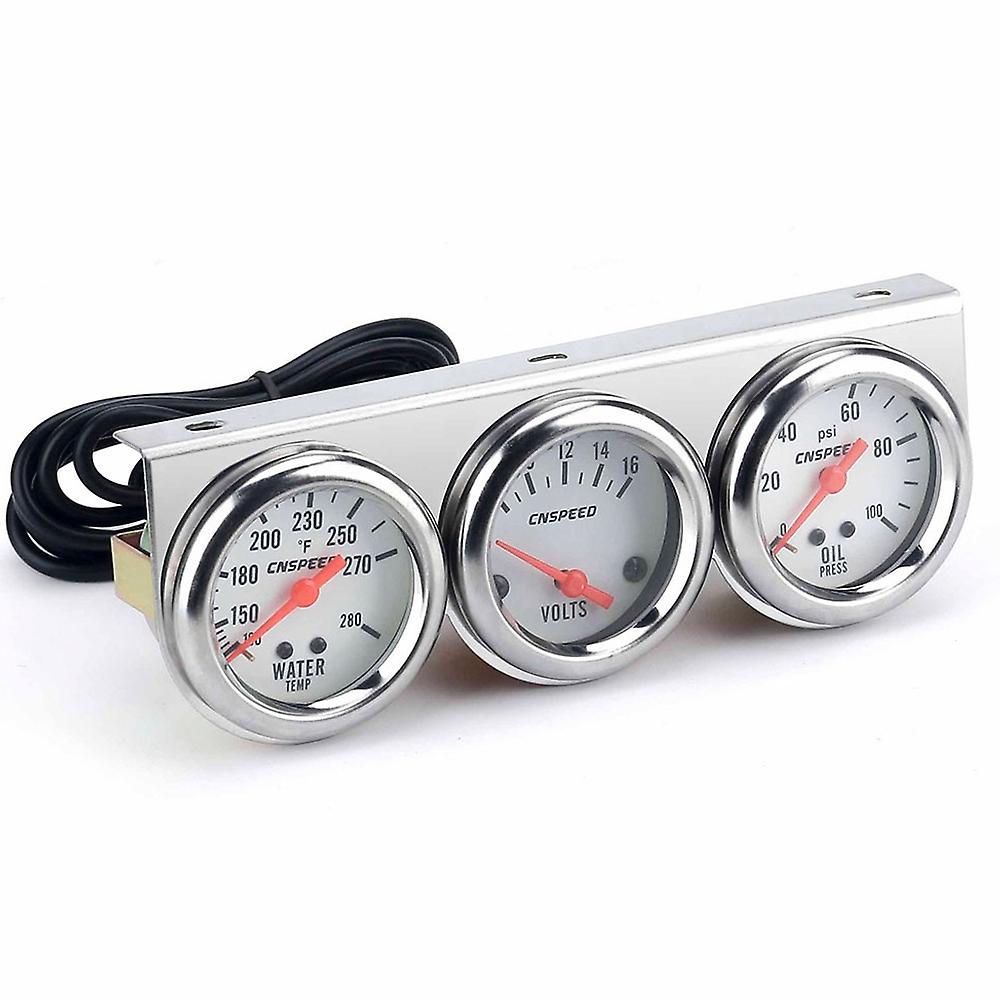 Universal Car 2'' 52mm Chrome Volt Water Temp Gauge Oil Pressure Gauge Triple 3 Gauge Set Ga