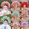Colorful Flower Headband Double-sided Crown Hair Wreath Wedding Party Costume Headpiece for Bridal Women Hair Accessory