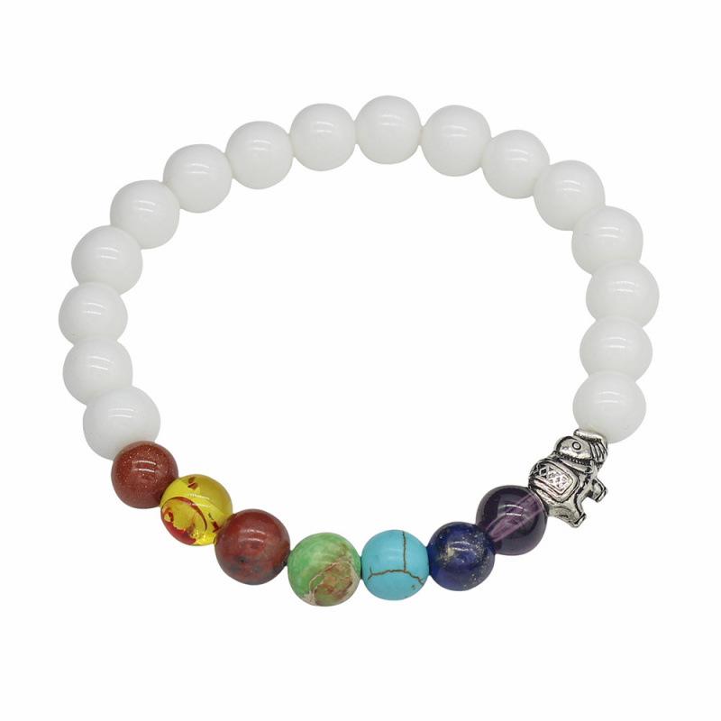 Seven Chakras 8mm Yoga Bracelet with Elephant Charm