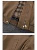 Men's Retro Plaid Patchwork Flight Jacket - Brown Casual Baseball Style