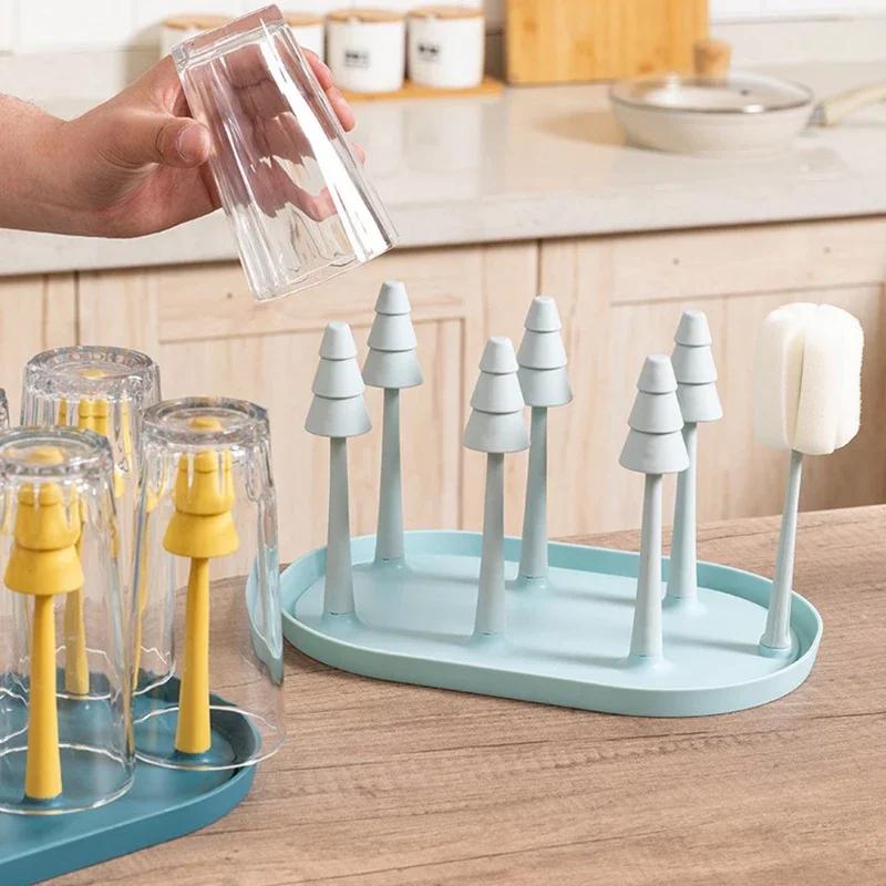 Baby Feeding Bottle Holder Drying Racks for Toddler Infant Pacifier Milk Bottle Drying Shelf with Babies Feeding Bottle Brushes