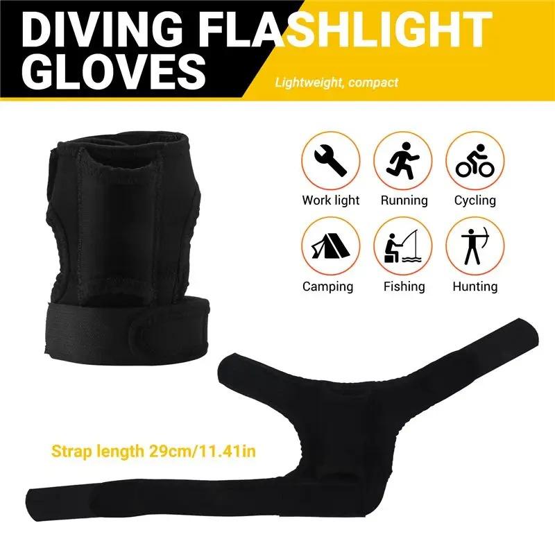 Universal Nylon Diving Flashlight Gloves, Hands‑Free Adjustable Wristband Torch Holder for Underwater Diving Fishing Hunting Outdoor Water Sport Use