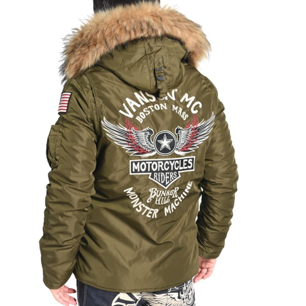 Flight Jacket Flying Star Embroidery Patch Custom Riders Specification V [Vanson] N-3B & NVJK-2206 (S, Green)