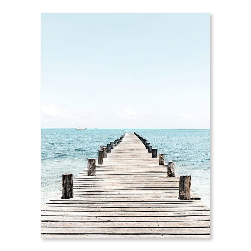 Ocean Beach Bridge Wall Art Canvas Paintings Sea Palm Tree Leaves Bus Posters Nordic Living Room Prints Pictures for Home Decor