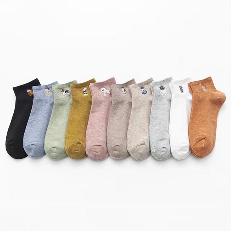 Spring/Summer 2024 Women's Embroidered Cotton Cartoon Socks: Breathable, Sweat-Absorbent, Casual Short Crew Style