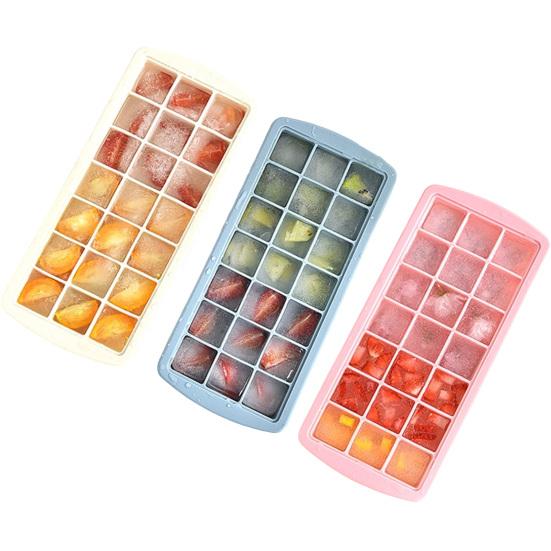Ice Cube Tray with Lid 21-Cavity Large Square Silicone Ice Cube Mold Food-Grade Easy-Release Spill Proof Ice Cube Maker for Freezer