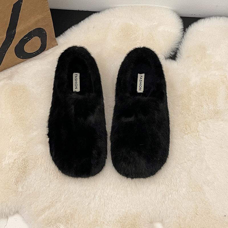 

Сказочный ветер теплые пушистые туфли женские 2025 осень и зима новинка для улицы нишевые удобные мягкая подошва флис нескользящие хлопковые туфли тренд 35 чёрный