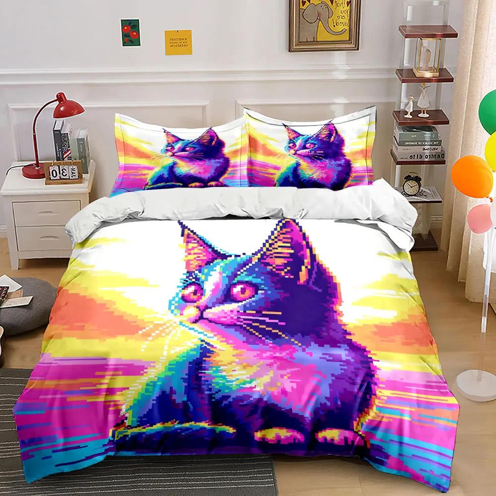 "Colorful Cat Art Decor Set" Soft Comfortable Duvet Cover Bedding Set Included 1*Duvet Cover & 2*Pillowcases gift