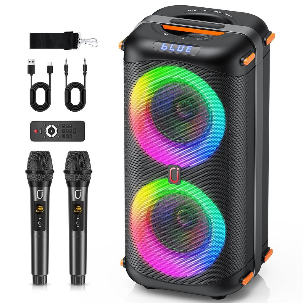 2 Kablosuz Mikrofonlu Karaoke Makinesi, Ev Partisi Dış Mekanlar İçin Taşınabilir Bluetooth 5.3 Karaoke Hoparlörü, Yankı Ayarlı Yetişkinler İçin PA Sistemi