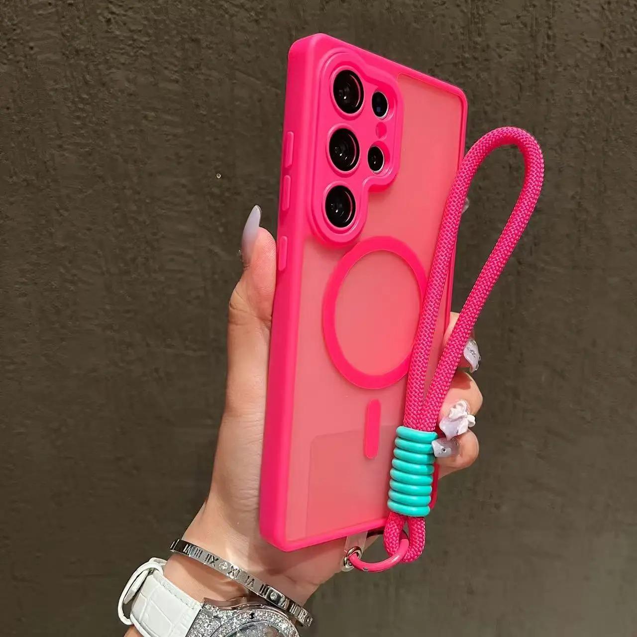 

Suitable for Samsung S25Edge Mobile Phone Case Chain Lanyard S24Ultra Skin Feeling A16 Magnetic Absorption A55 Anti Fall A56 Set Samsung S25 Edge