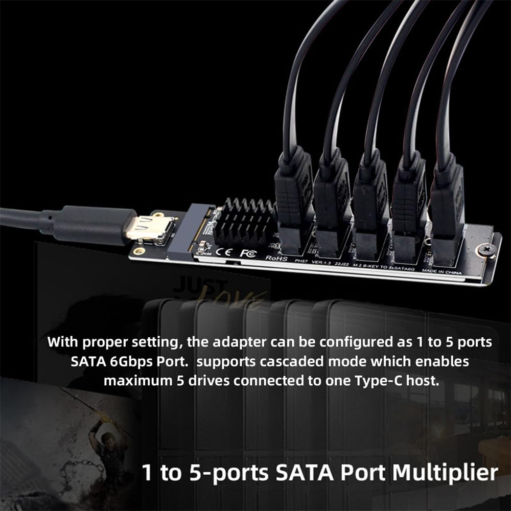 Cablecc 10Gbps auf 6Gbps NGFF Key SATA Adapter Konverter PM Port Multiplikator Wahlschalter JMB575 JMS580 USB-C 5-Port Type-C B+M
