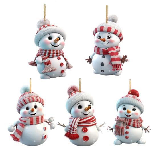 5Pcs Cute Cartoon Snowman Ornaments Acrylic Hanging Decor for Christmas Tree Car Rearview Mirror Holiday Home Display Decorations