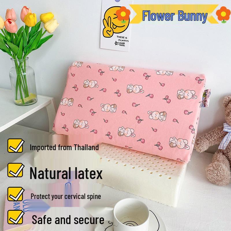 Thailand Latex Pillow Core for All Seasons – Cartoon Design with Cotton Knitted Pillowcase for Students and Babies