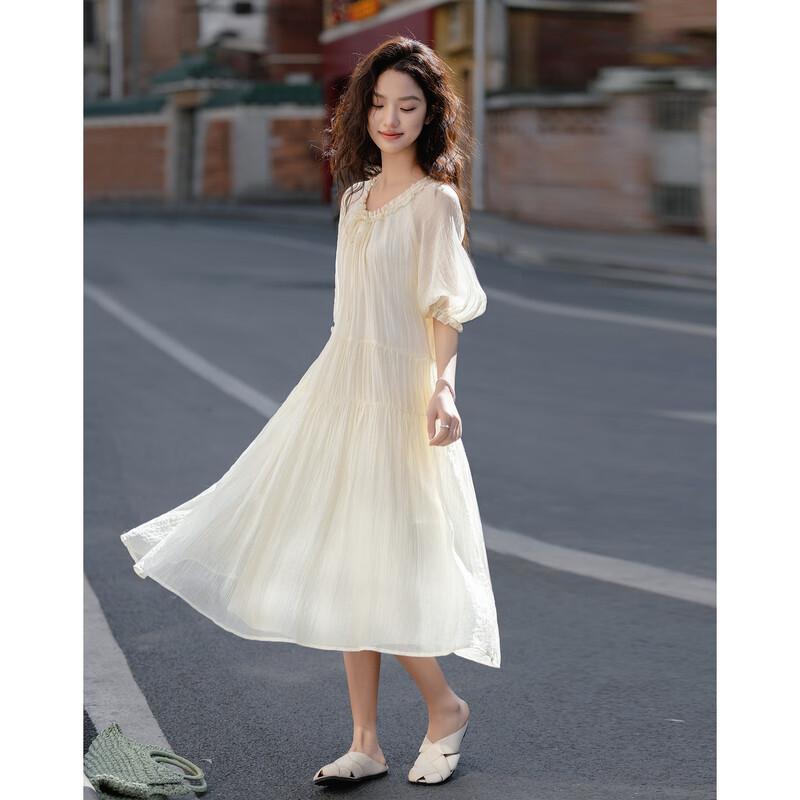 Demana  Moon Kiss Lily  Lyocell Blend Pleated Tie-Neck Midi Dress M