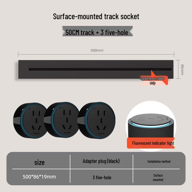Movable Surface-Mounted Wireless Track Socket for Kitchen Island
