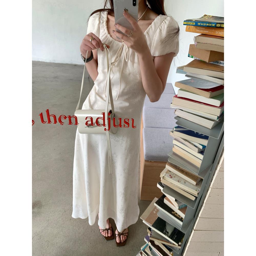 White dress women's summer casual elegant women's elegant jacquard temperament skirt gentle strap long dress