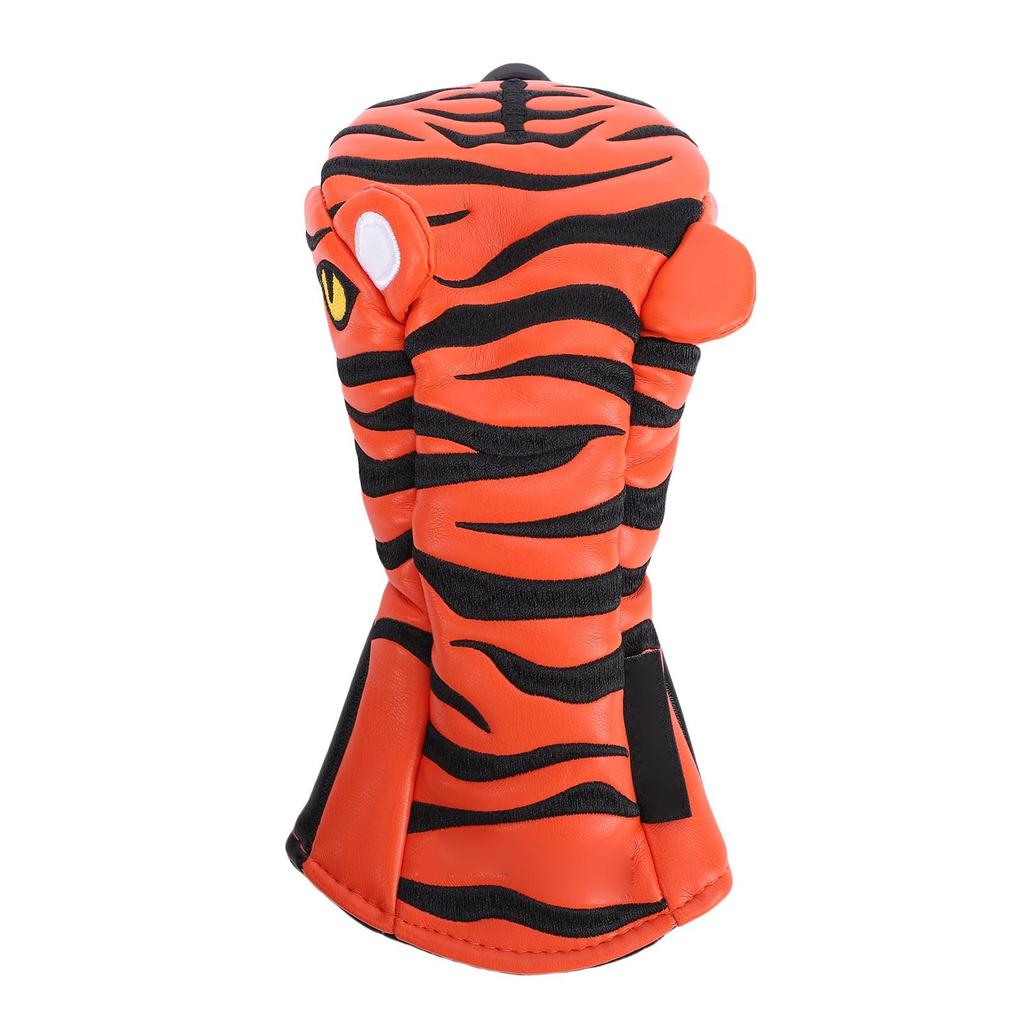 Wood Club Head Cover Cartoon Tiger Water Proof PU Club Headcover with Plush Lining Elastic Band
