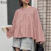 ZANZEA Women Casual Solid Color Round Neck Long Sleeve Blouses