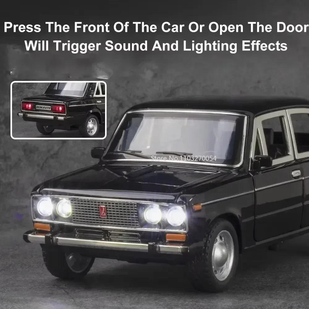 1:24 LADA 2106 M3 Model Toys Diecast Alloy Car 6 Doors Opened Sound Light Pull Back Rubber Tires Miniature Vehices Collect Gifts