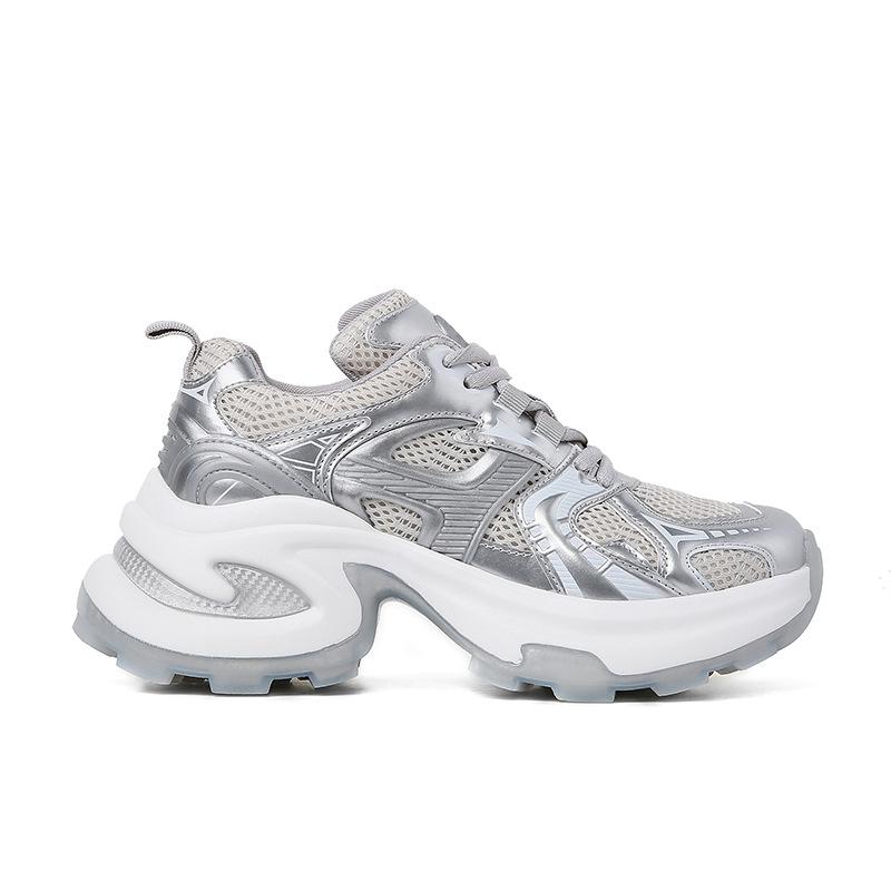 [Shei Su Yinyin] Paris old magazine~ silver and white mesh heightening platform sports and leisure shoes female dad shoes